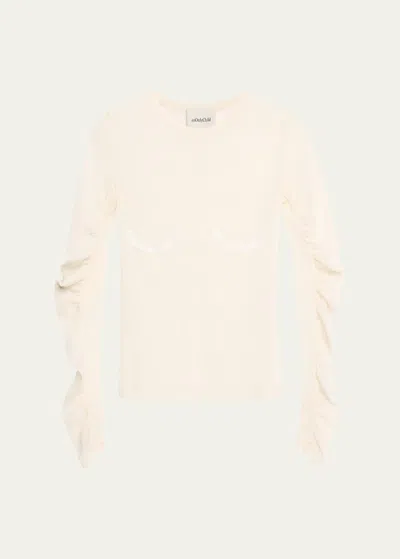 Anonlychild Trinity Semi Sheer Ruched-sleeve Top In Cloud