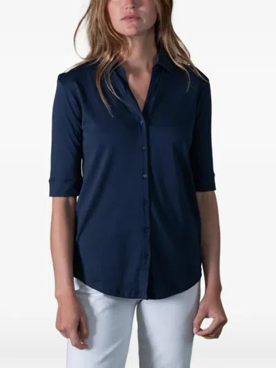 Anonym Apparel Lili Elbow-sleeve Shirt In Blue