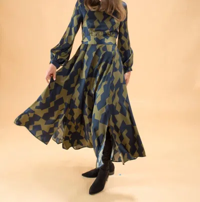 Anonyme Donatella Dress In Navy/olive In Multi