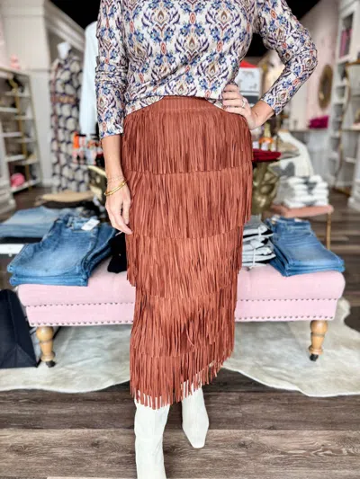 Anonyme Fringes Skirt In Brick In Multi
