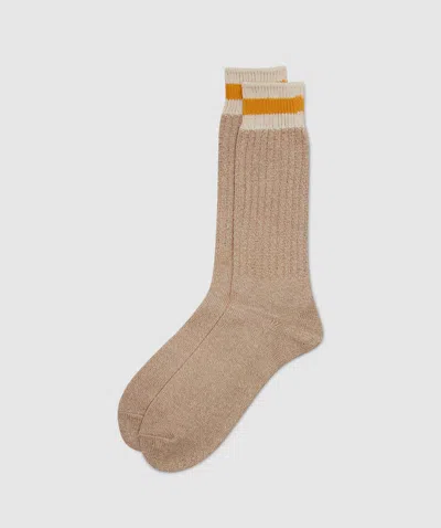 Anonymous Ism Tuck Cuff Stripe Crew Sock In Beige