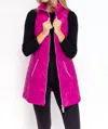 Anorak Chevron Quilted Long Vest In Hot Pink In Pink