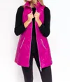 Anorak Chevron Quilted Long Vest In Hot Pink In Pink