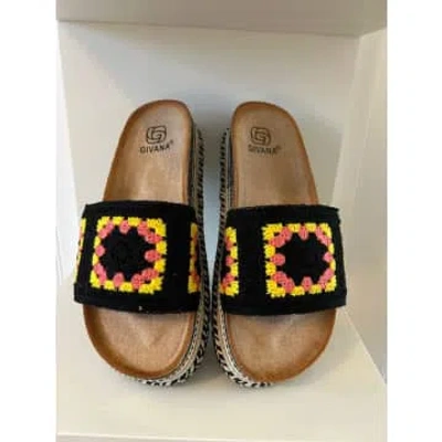 Anorak Givana Crochet Platform Sliders Shoes Mules Sandals In Black
