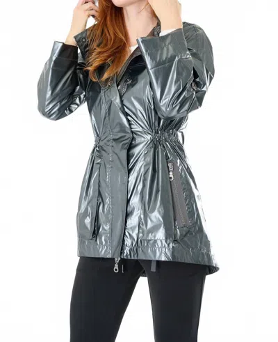 Anorak Metallic Water Repellent Rain Jacket With Hood In Charcoal In Gray