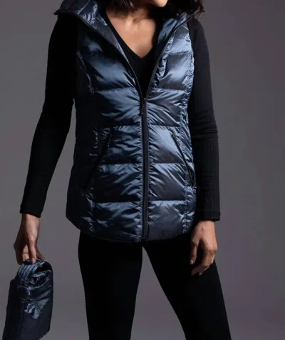 Anorak Short Metallic Down Vest In China Blue In Silver