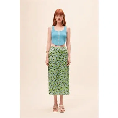 Anorak Suncoo Fabiola Midi Skirt Green Floral Ditsy Print Satin