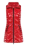 Anorak Women's Waxed Chevron Long Down Vest In Dark Red In Pink