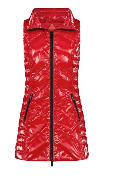 Anorak Women's Waxed Chevron Long Down Vest In Dark Red In Pink