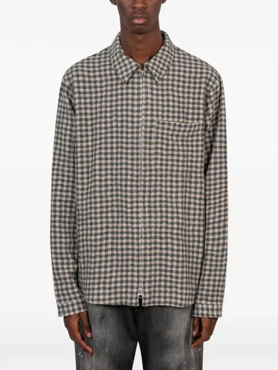 Another Aspect 1.0 Check-pattern Zip-up Shirt In Black