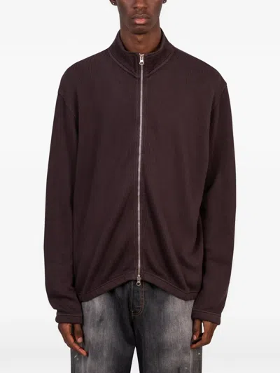 Another Aspect 3.0 Ribbed Zip-up Sweatshirt In Brown