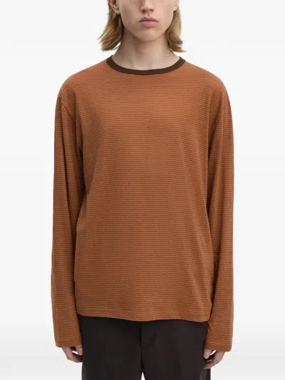 Another Aspect 3.0 Striped Crew-neck T-shirt In Brown
