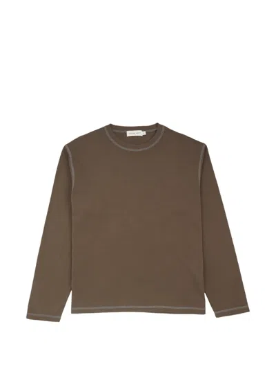 Another Aspect Another 3.0 Contrast-stitch Long-sleeve T-shirt In Brown