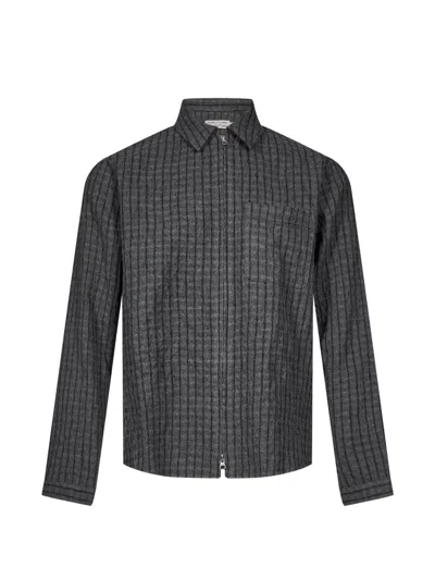 Another Aspect Check-pattern Zip-up Overshirt In Gray