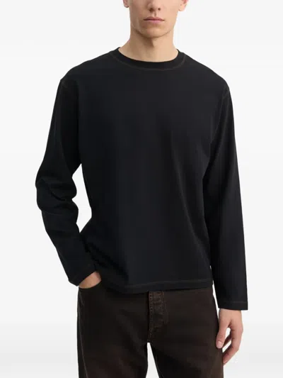 Another Aspect Long-sleeve Contrast-stitch T-shirt In Blue