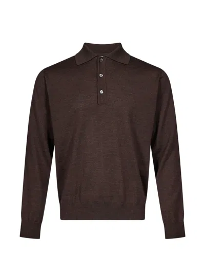 Another Aspect Long-sleeve Polo Shirt In Brown