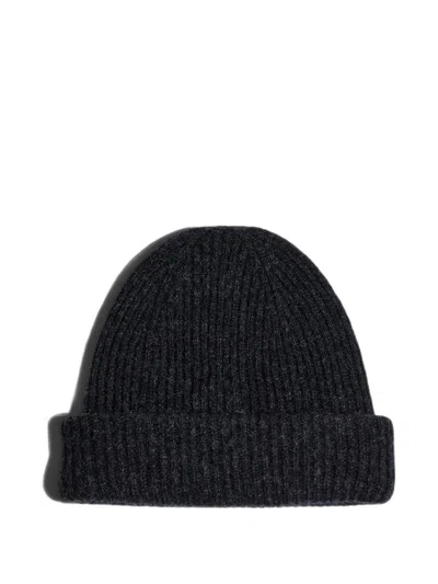 Another Aspect Ribbed-knit Beanie Hat In Black