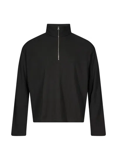Another Aspect Ribbed-knit Half-zip Sweater In Black