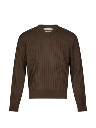 Another Aspect Ribbed-knit V-neck Sweater In Brown