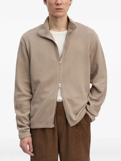 Another Aspect Ribbed-knit Zip-up Sweatshirt In Neutral