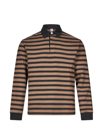 Another Aspect Striped Long-sleeve Polo Shirt In Neutral