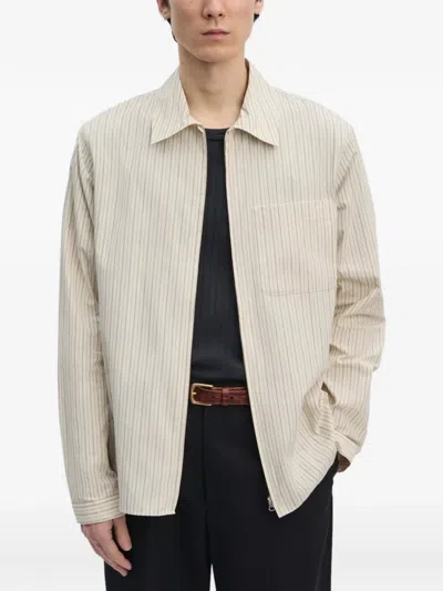 Another Aspect Striped Zip-up Shirt In Neutral