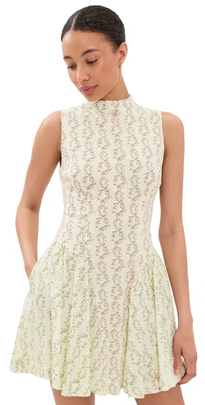 Another Girl Cottage Core Hip Gather Mini Dress Pink Floral In Blue