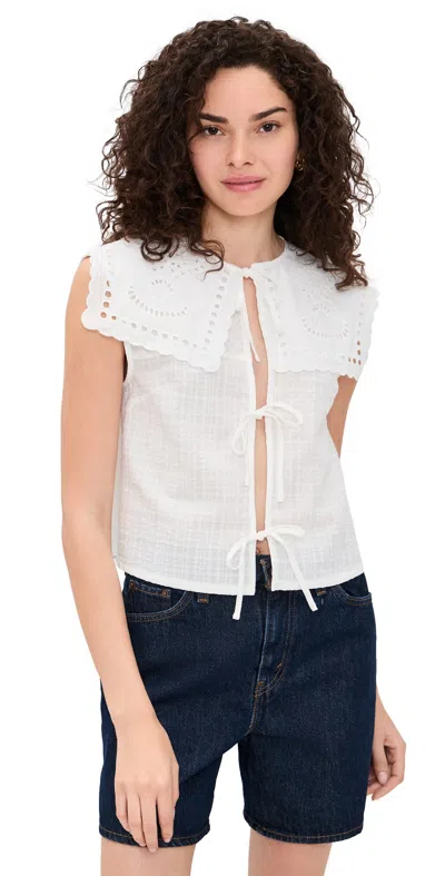Another Girl Cutwork Collar Tie Front Blouse White