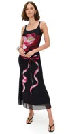 Another Girl Digital Flower Print Mesh Midi Dress Black In Black