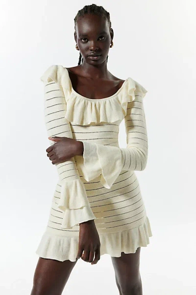 Another Girl Knit Long Sleeve Mini Dress In Cream, Women's At Urban Outfitters