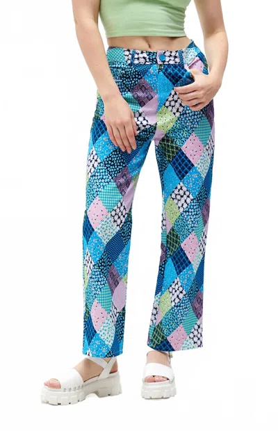 Another Girl Organic Patchwork Trousers In Patchwork Print In Blue