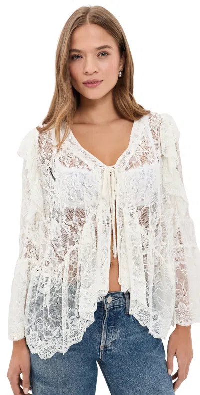 Another Girl Oversized Tie Front Lace Blouse Cream In White