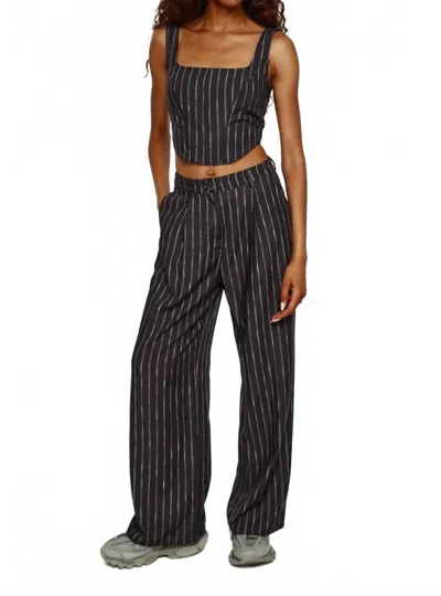 Another Girl Pinstripe Wide Leg Trouser In Navy Pinstripe In Blue