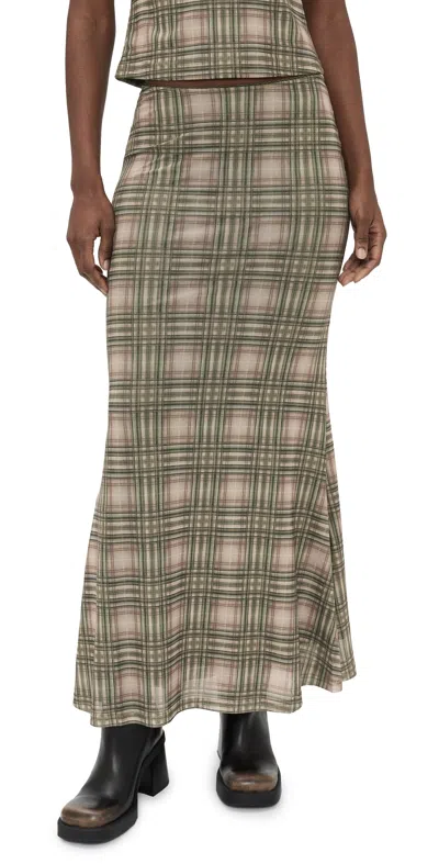 Another Girl Plaid Mesh Maxi Skirt Green
