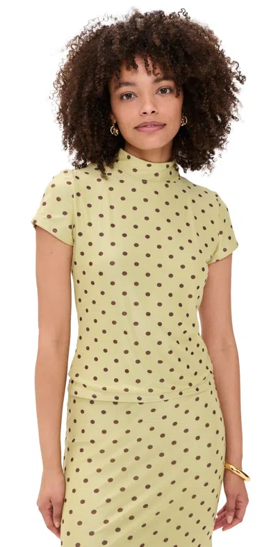 Another Girl Polka Dot Mesh High Neck Top Pistachio/brown
