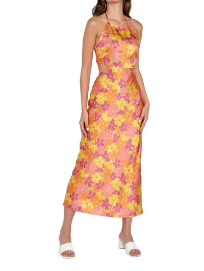 Another Girl Recycled Satin Cutout Maxi Dress In Multi Print