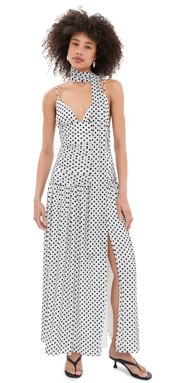 Another Girl Spot Mesh Maxi Dress With Scarf White/black In Multi