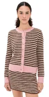 Another Girl Stripe Cardigan Chocolate/cream Stripe In Multi
