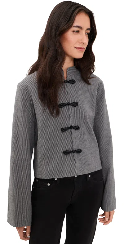 Another Girl Stripe Mandarin Collar Jacket Black