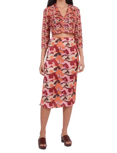 Another Girl Tree Print Satin Skirt In Multi In Brown
