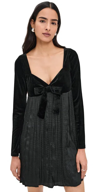 Another Girl Velvet Bow Detail Fabric Mix Mini Dress Black