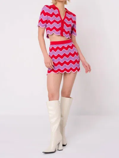 Another Girl Wavy Contrast Pointelle Mini Skirt In Red/lilac In Pink
