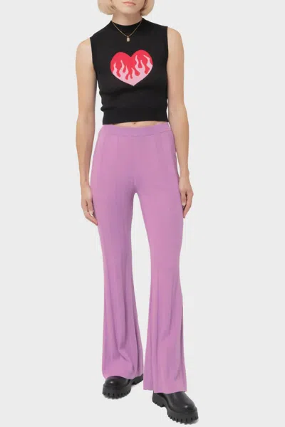 Another Girl Wide Rib Knit Trouser Pants In Lilac In Blue