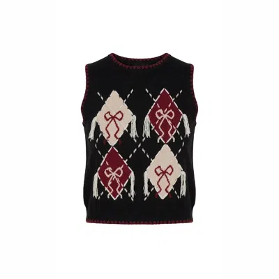 Another Girl Women's Black Bow Argyle Sleeveless Knit Top