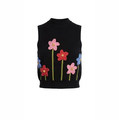 Another Girl Women's Black Knitted Crochet Flower Top