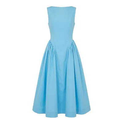 Another Girl Women's Blue Midi Dress With Gathered Waist