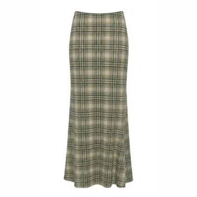 Another Girl Women's Green Checkered Mesh Maxi Skirt