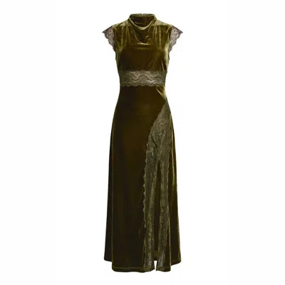 Another Girl Women's Green Olive Lace Trim Velvet Maxi Dress