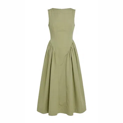 Another Girl Women's Green Olive Midi Dress With Gathered Waist