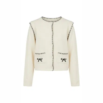 Another Girl Women's White Cream Bow Stitch Detail Cardigan In Neutral